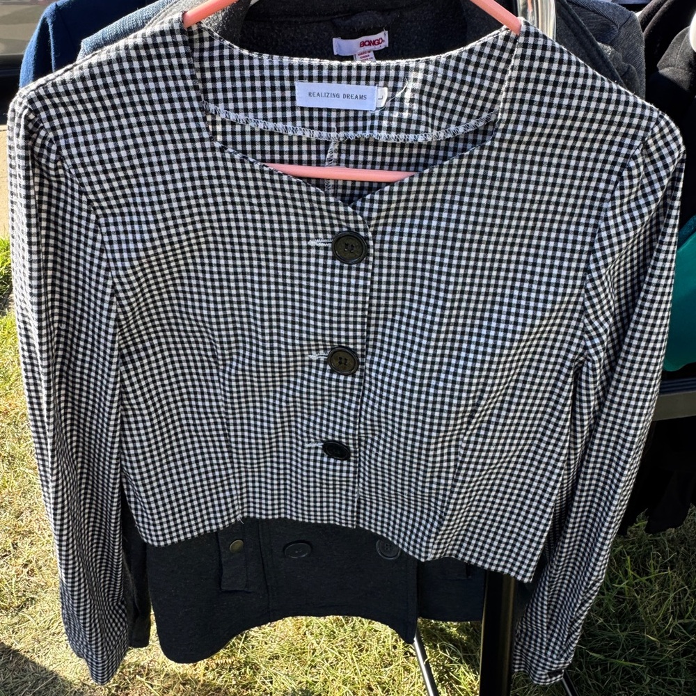 REALIZING DREAMS Black and White Gingham Women's Blazer